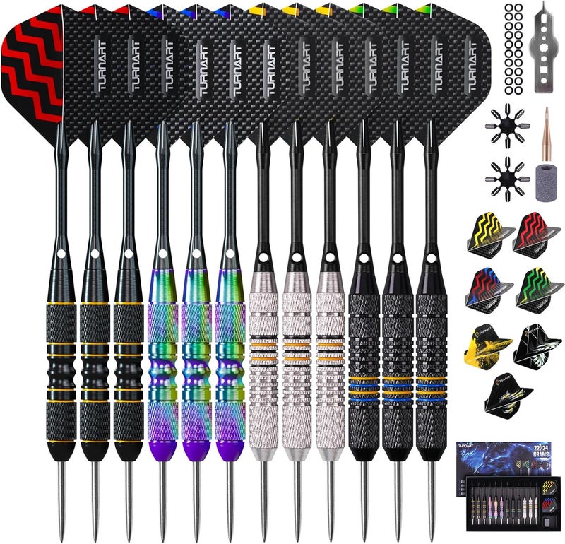 Turnart Darts Metal Tip Set - Steel Tip Darts Darts Set Professional Metal Darts 12 pcs 22/24 Grams Pro Dart Set with Stylish Case Aluminum Shafts Extra 9 Flights - Image 1
